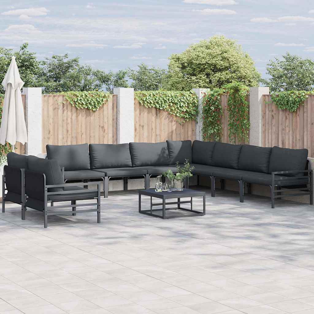 Garden Sofa Set 9 pcs Black Steel with table