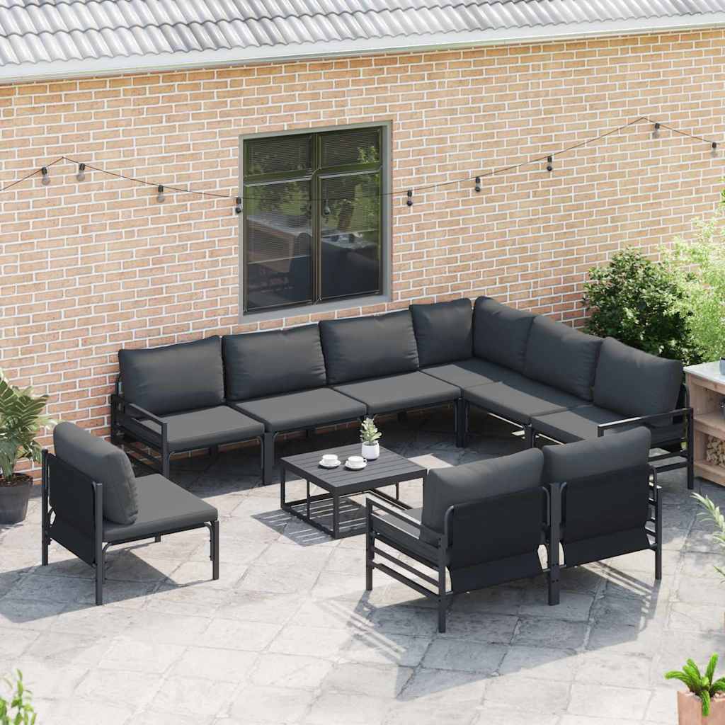 vidaXL Garden Sofa Set 10 pcs Black Steel 3