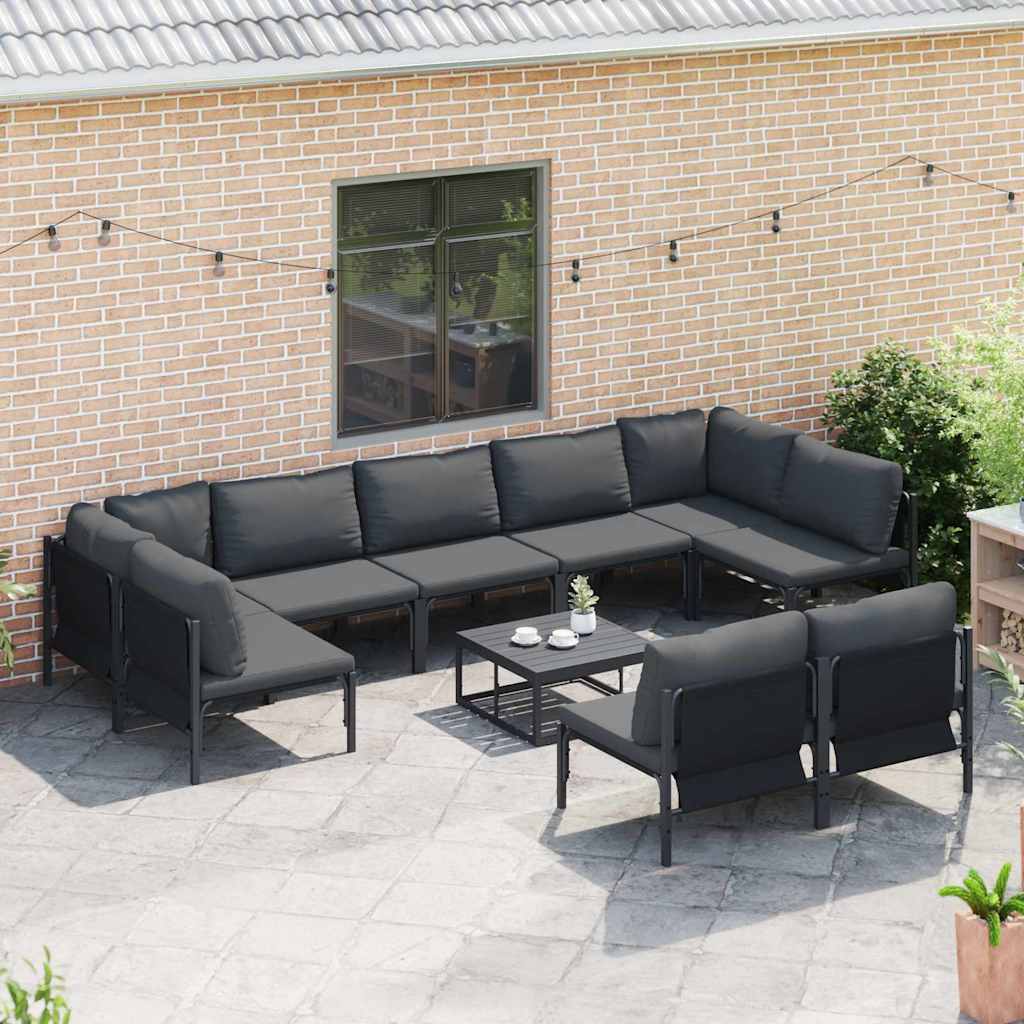 vidaXL Garden Sofa Set 10 pcs Black Steel 3