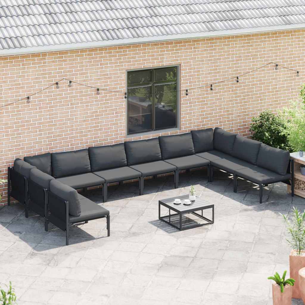 vidaXL Garden Sofa Set 10 pcs Black Steel 3