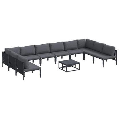 vidaXL Garden Sofa Set 11 pcs Black Steel 2