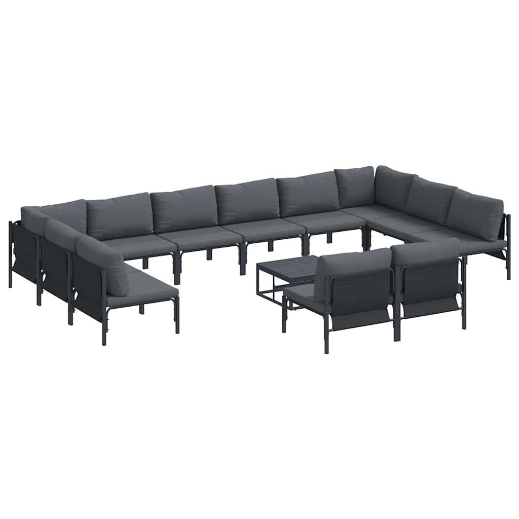 Garden Sofa Set 12 pcs Black Steel with table
