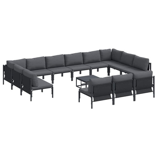 vidaXL Garden Sofa Set 14 pcs Black Steel 2