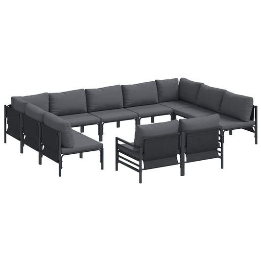 vidaXL Garden Sofa Set 11 pcs Black Steel 2