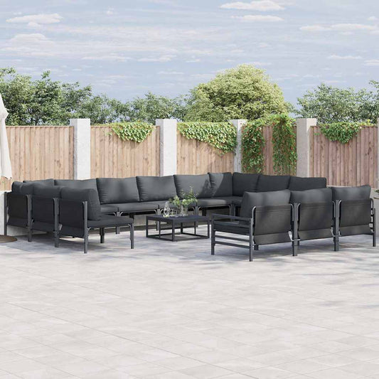 vidaXL Garden Sofa Set 14 pcs Black Steel 1
