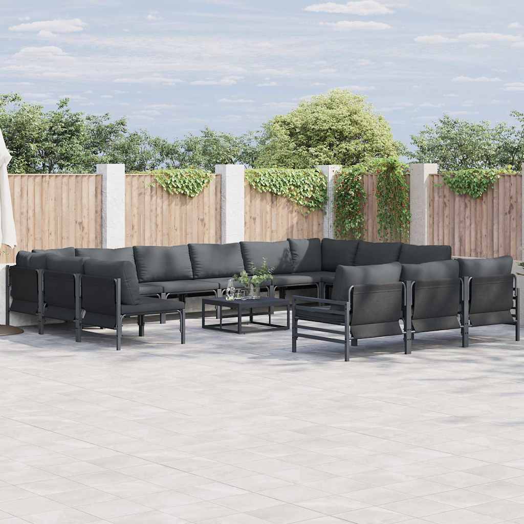 Garden Sofa Set 13 pcs Black Steel with table