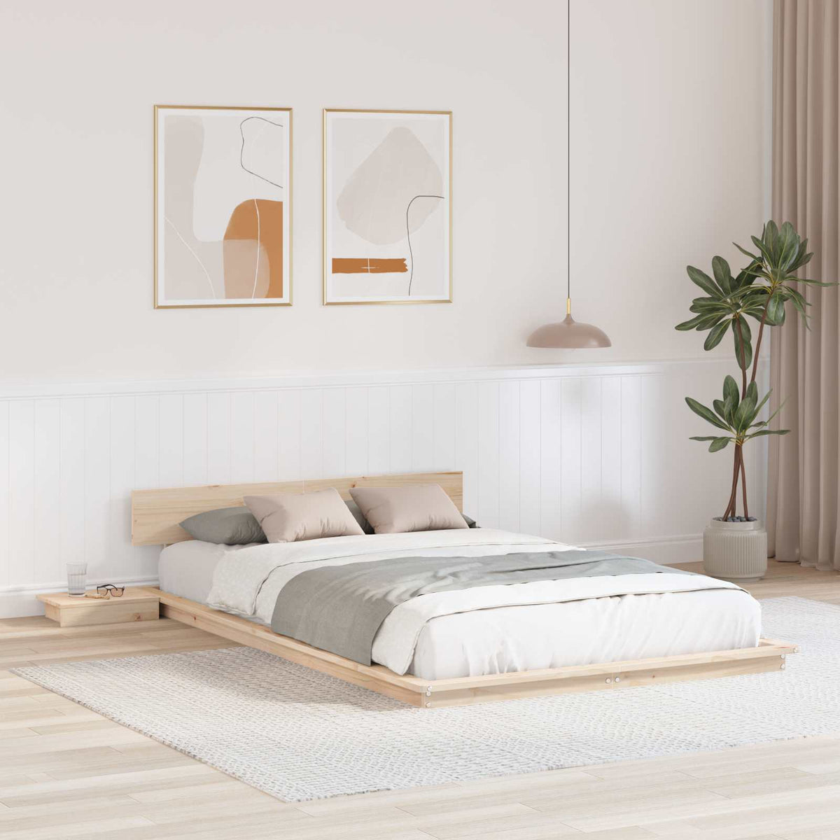 Bed Frame Brown Wood Length 200 cm Natural 120 cm