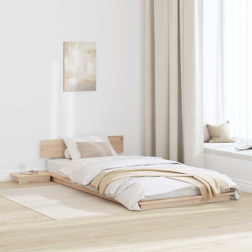 Bed Frame Brown Wood Length 200 cm Natural 90 cm