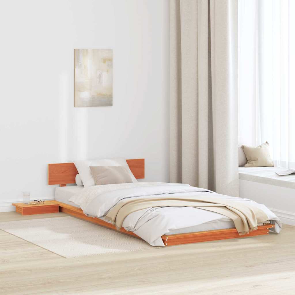 Bed Frame Brown Wood Length 200 cm Wax Brown 80 cm