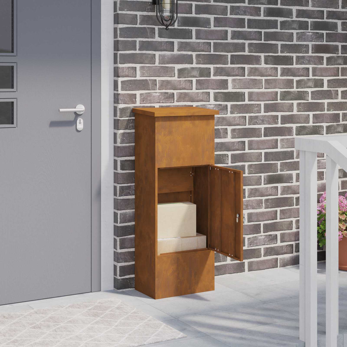 Parcel Drop Box with Storage 44.5 x 29 x 110.5 cm Steel Weathering steel