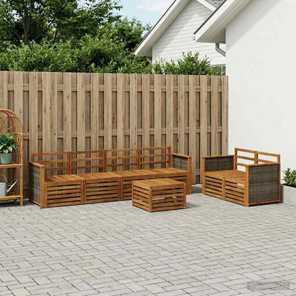 Outdoor Sofa Set 7 pcs Solid Acacia Wood Natural Wooden frame with grey rattan