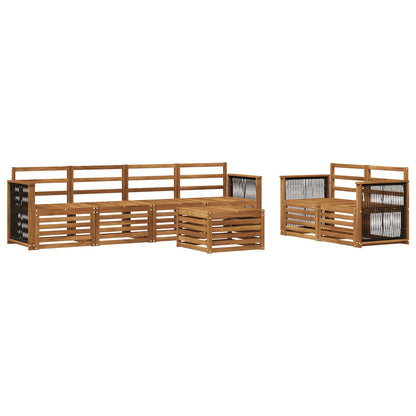 Outdoor Sofa Set 7 pcs Solid Acacia Wood Natural Wooden frame with black rope