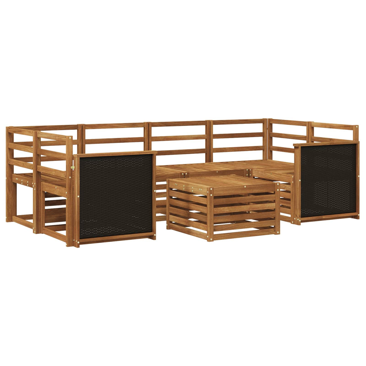 Outdoor Sofa Set 7 pcs Solid Acacia Wood Natural Wooden frame with black rattan