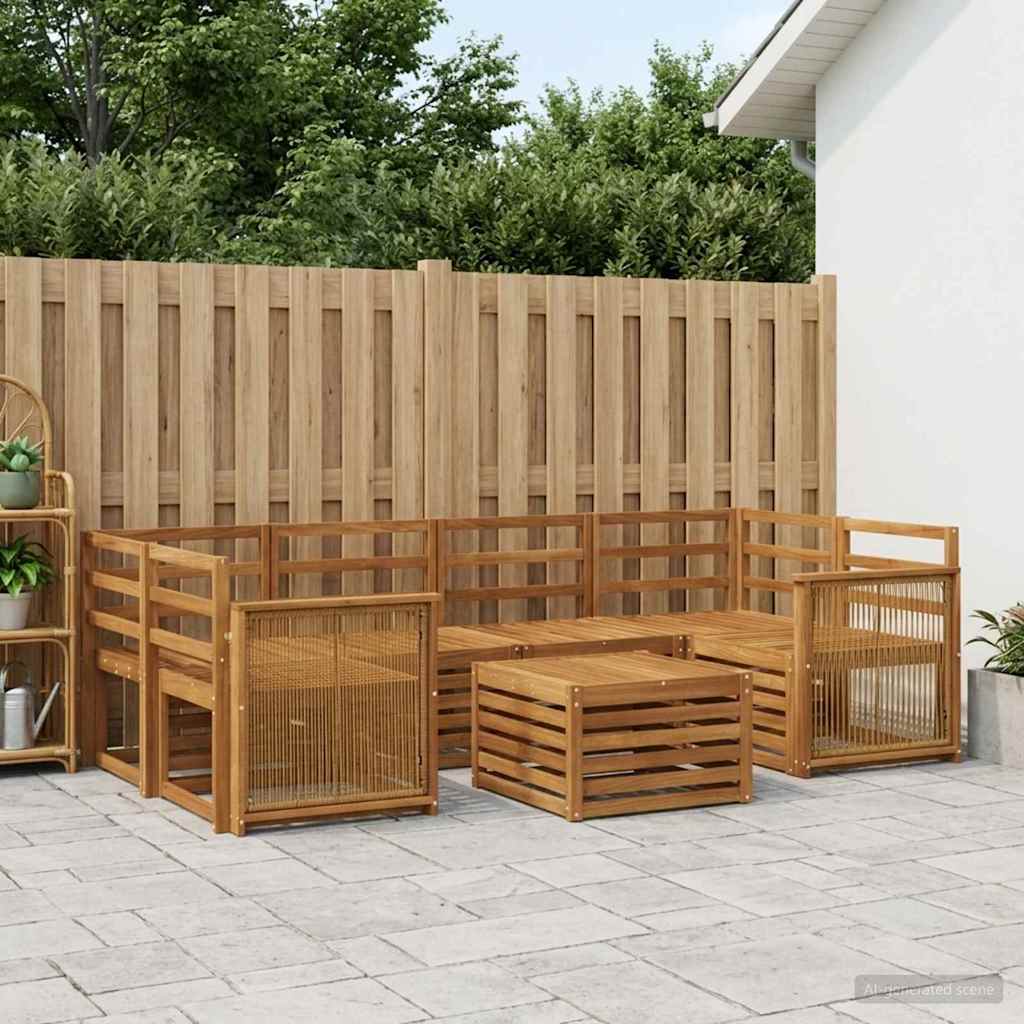 Outdoor Sofa Set 7 pcs Solid Acacia Wood Natural Wooden frame with coffee rope