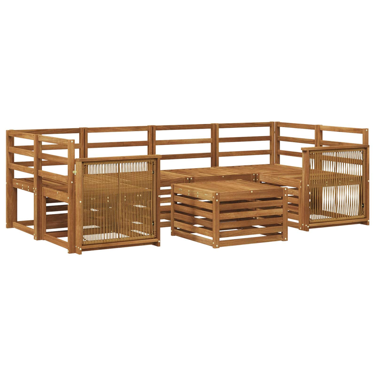 Outdoor Sofa Set 7 pcs Solid Acacia Wood Natural Wooden frame with coffee rope