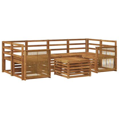 Outdoor Sofa Set 7 pcs Solid Acacia Wood Natural Wooden frame with coffee rope