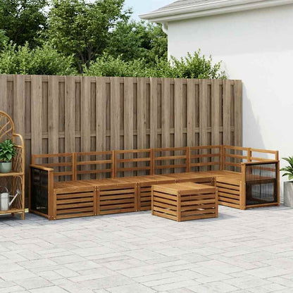 Outdoor Sofa Set 7 pcs Polyester Natural Wooden frame with black rope
