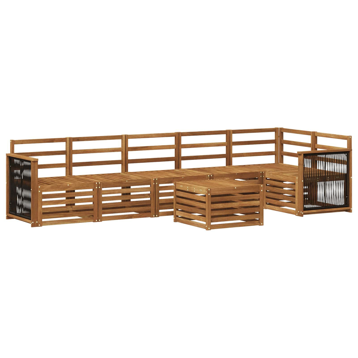 Outdoor Sofa Set 7 pcs Polyester Natural Wooden frame with black rope