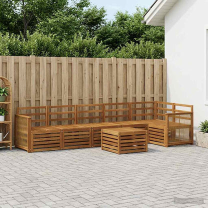 Outdoor Sofa Set 7 pcs Polyester Natural Wooden frame with coffee rope