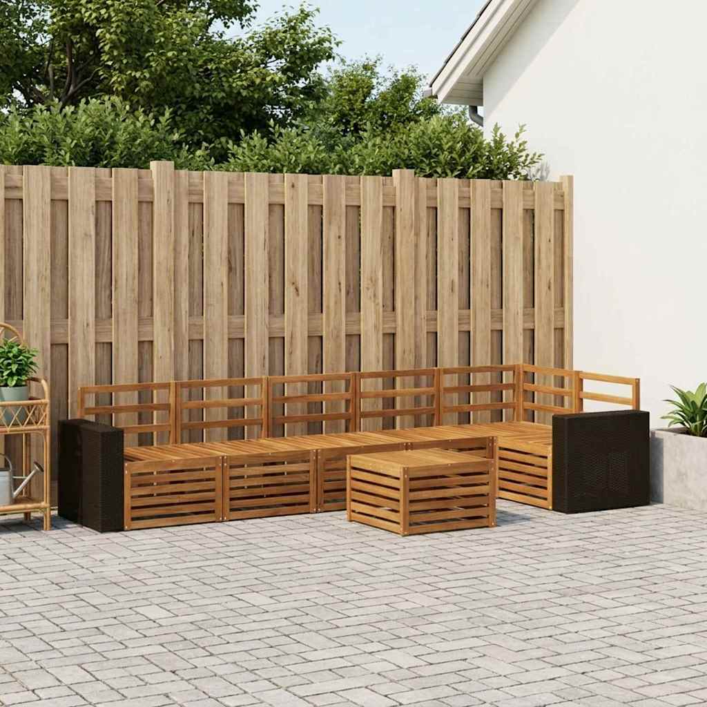 Outdoor Sofa Set 7 pcs Polyester Natural Metal frame with black rattan