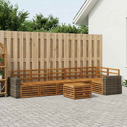 Outdoor Sofa Set 7 pcs Polyester Natural Metal frame with grey rattan