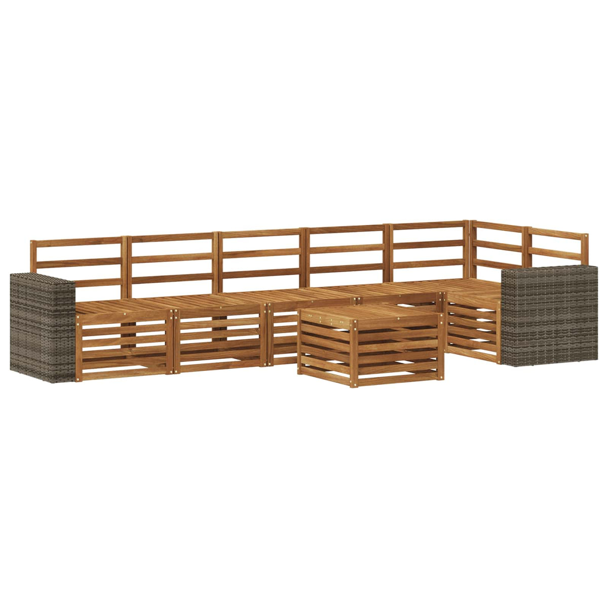 Outdoor Sofa Set 7 pcs Polyester Natural Metal frame with grey rattan