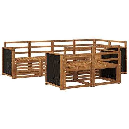 Outdoor Sofa Set 7 pcs Polyester Natural Wooden frame with black rattan