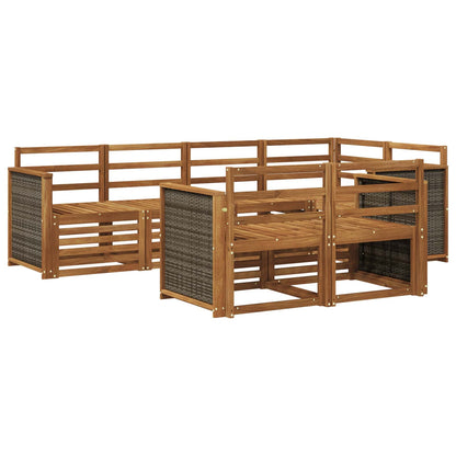 Outdoor Sofa Set 7 pcs Polyester Natural Wooden frame with grey rattan