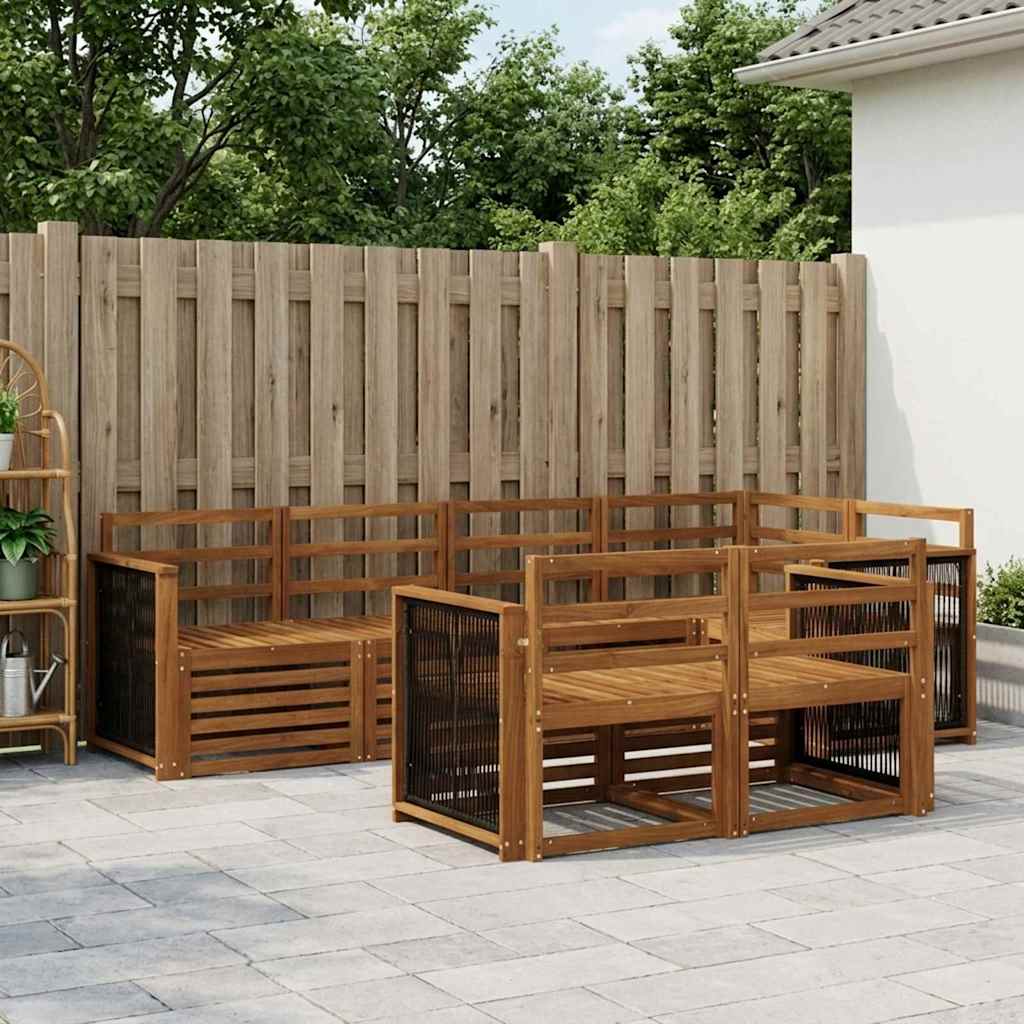 Outdoor Sofa Set 7 pcs Polyester Natural Wooden frame with black rope