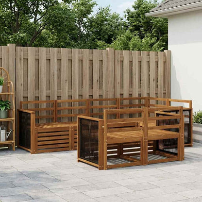 Outdoor Sofa Set 7 pcs Polyester Natural Wooden frame with black rope