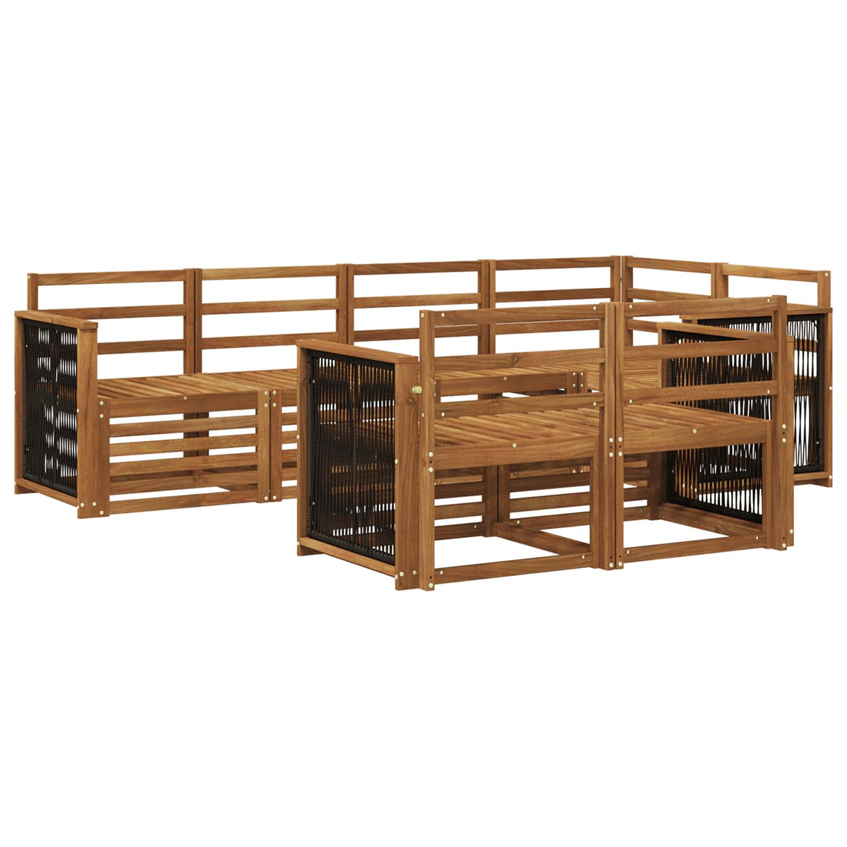 Outdoor Sofa Set 7 pcs Polyester Natural Wooden frame with black rope