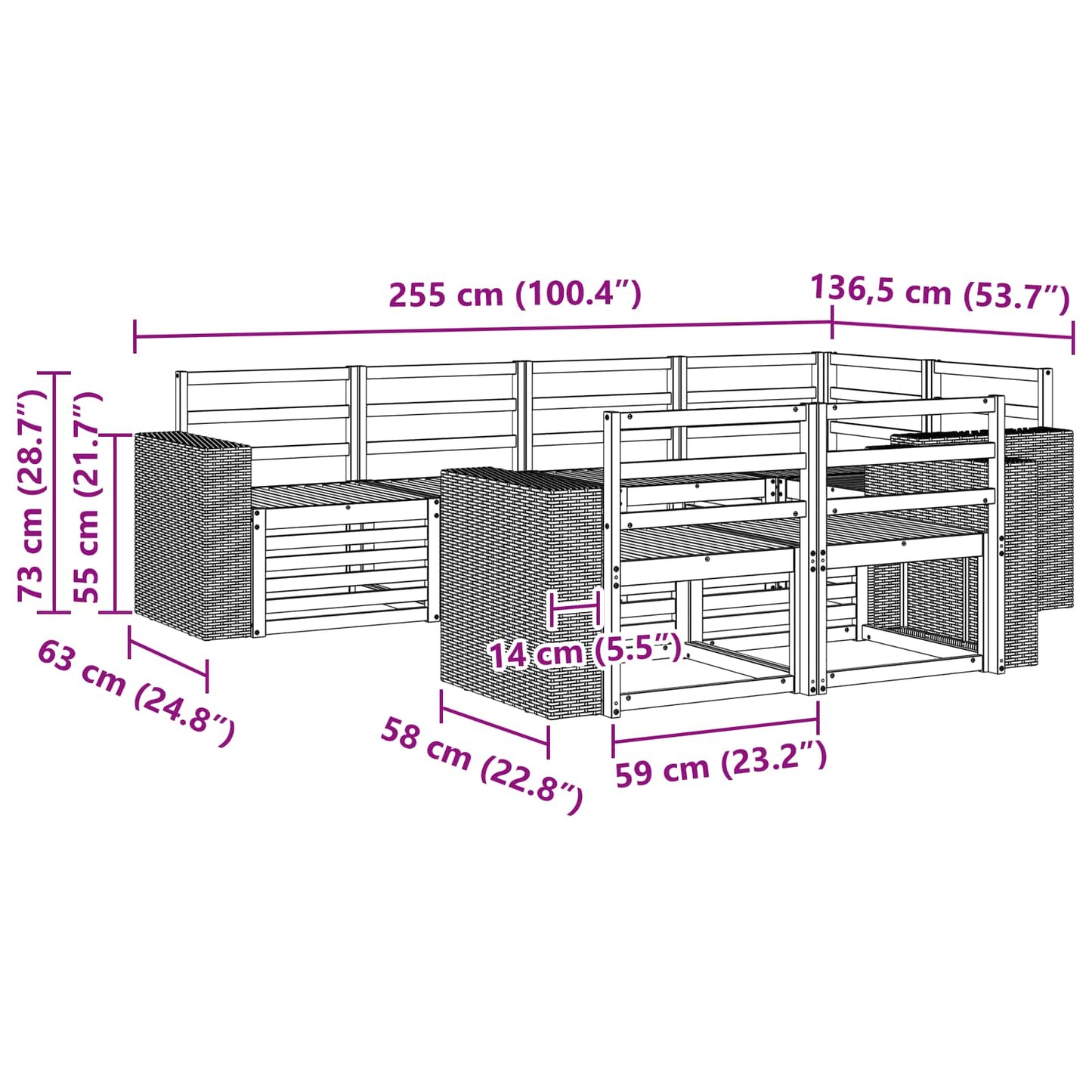 vidaXL Outdoor Sofa Set 7 pcs Natural Polyester 6