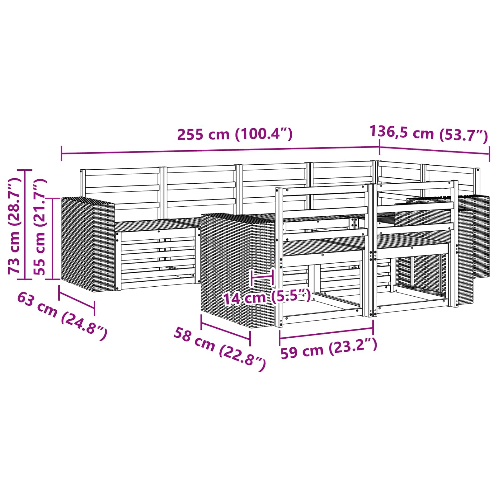 vidaXL Outdoor Sofa Set 7 pcs Natural Polyester 6