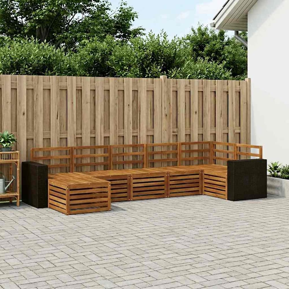 Outdoor Sofa Set 7 pcs Natural Metal frame with black rattan