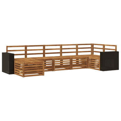 Outdoor Sofa Set 7 pcs Natural Metal frame with black rattan