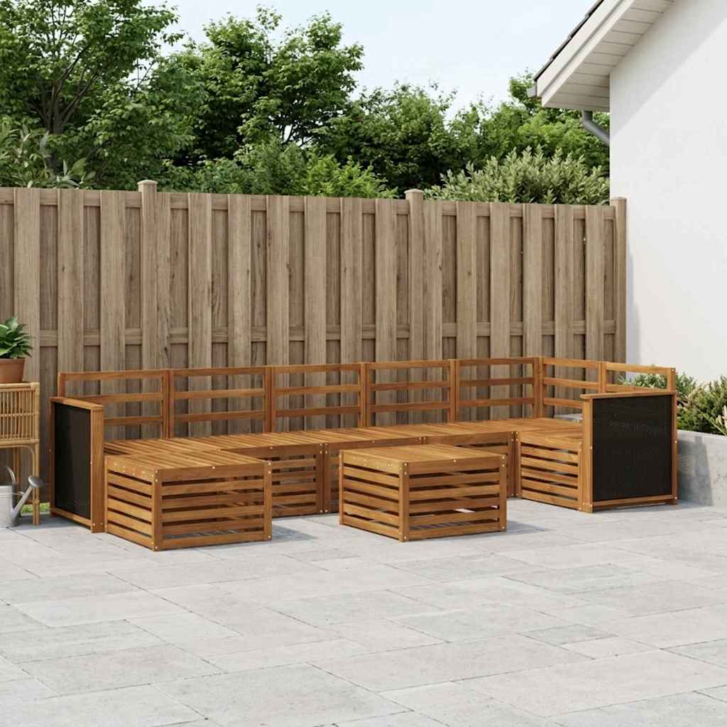 Outdoor Sofa Set 8 pcs Natural Wooden frame with black rattan