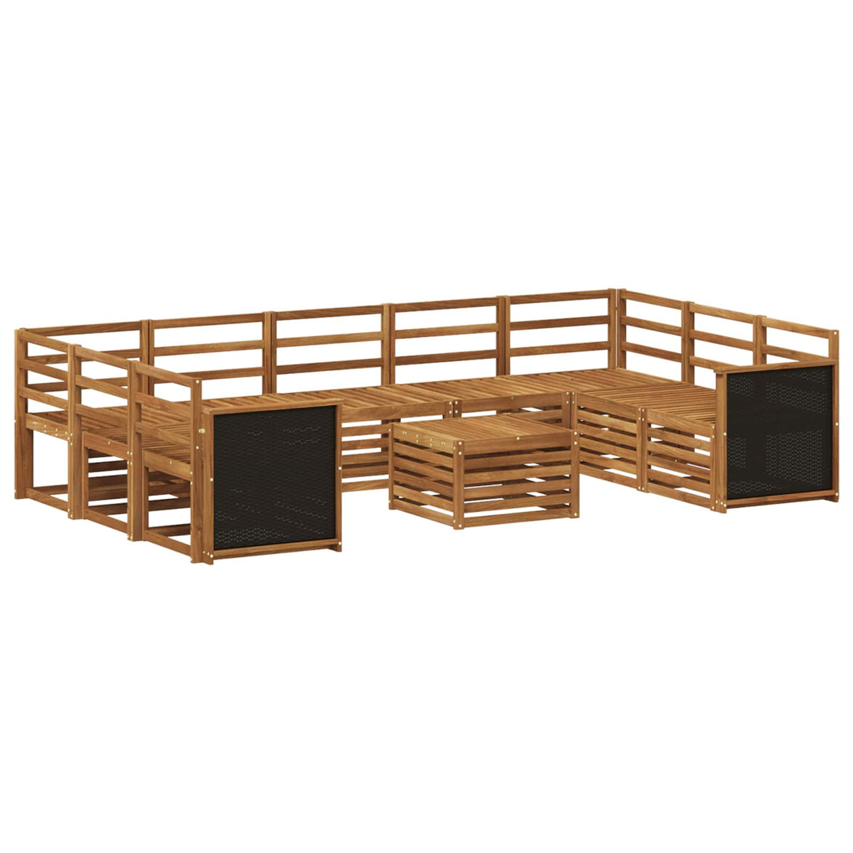Outdoor Sofa Set 10 pcs Natural Wooden frame with black rattan