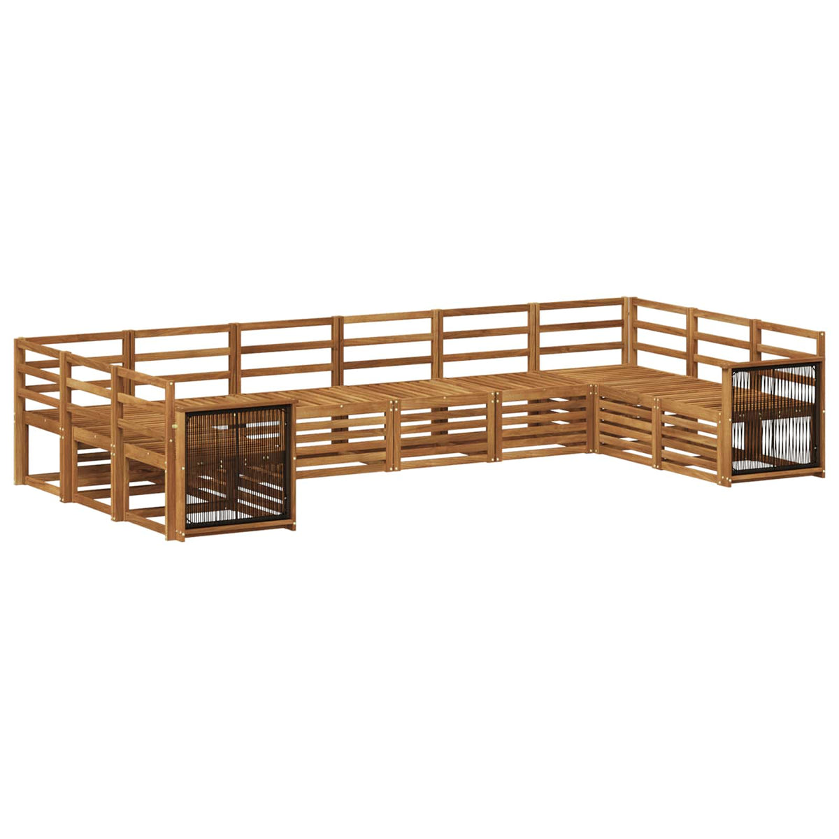 Outdoor Sofa Set 10 pcs 10-Seaters Solid Acacia Wood Natural Wooden frame with black rope