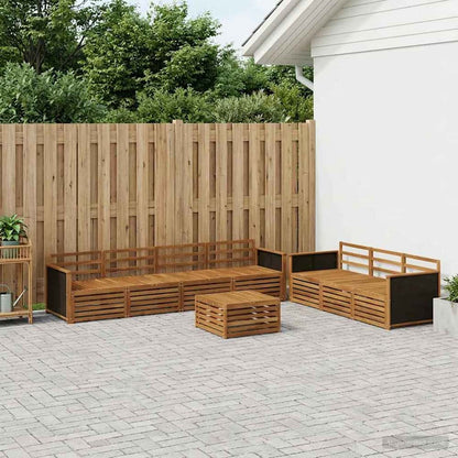 Outdoor Sofa Set 8 pcs Natural Solid Acacia Wood Wooden frame with black rattan