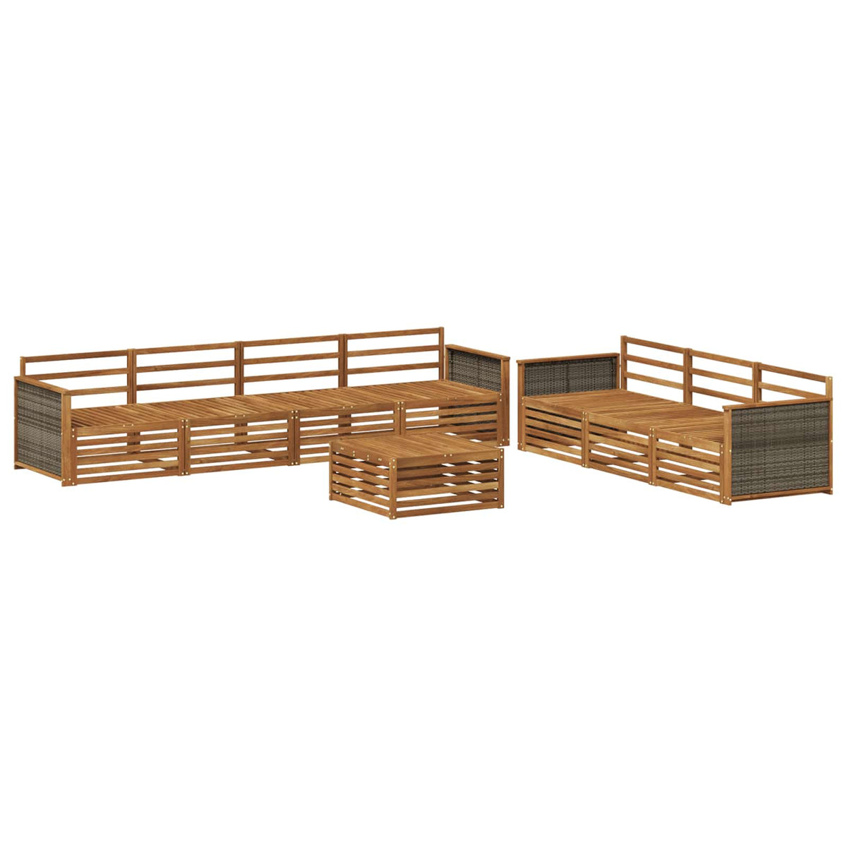 Outdoor Sofa Set 8 pcs Natural Solid Acacia Wood Wooden frame with grey rattan