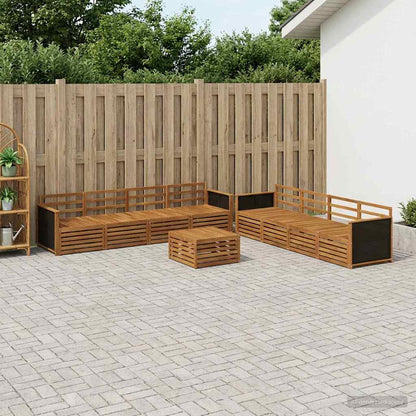 Outdoor Sofa Set 9 pcs Natural Solid Acacia Wood Wooden frame with black rattan
