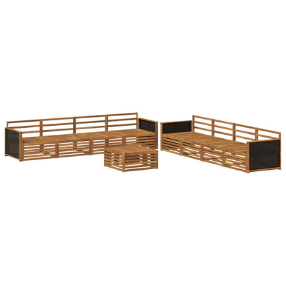 Outdoor Sofa Set 9 pcs Natural Solid Acacia Wood Wooden frame with black rattan