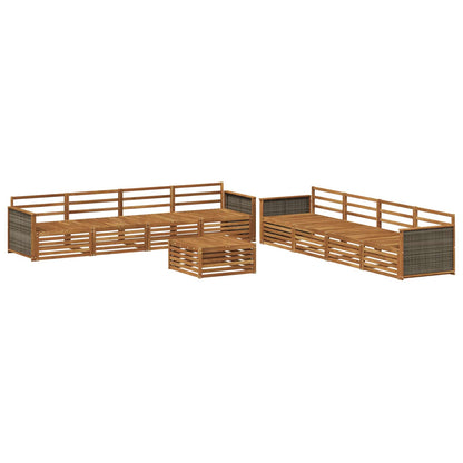 Outdoor Sofa Set 9 pcs Natural Solid Acacia Wood Wooden frame with grey rattan