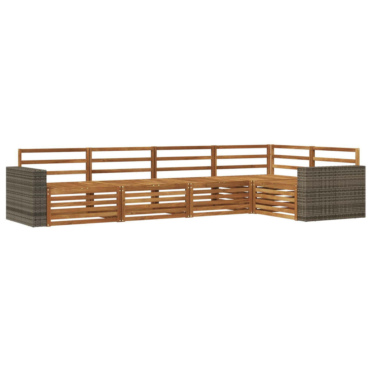 Outdoor Sofa Set 5 pcs Natural Metal frame with grey rattan