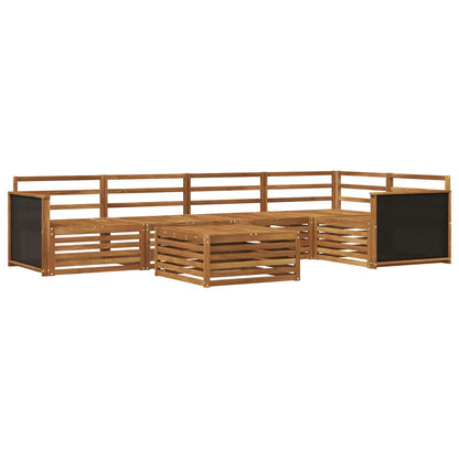 Outdoor Sofa Set 6 pcs Natural Wooden frame with black rattan