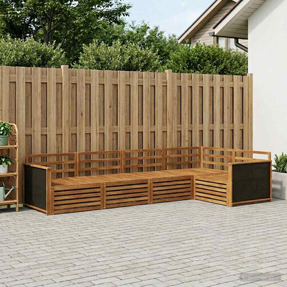 Outdoor Sofa Set 6 pcs Natural Wooden frame with black rattan