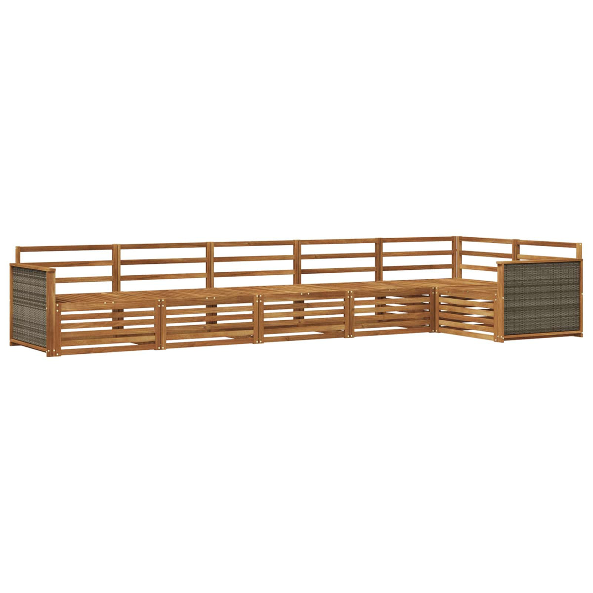 Outdoor Sofa Set 6 pcs Natural Wooden frame with grey rattan