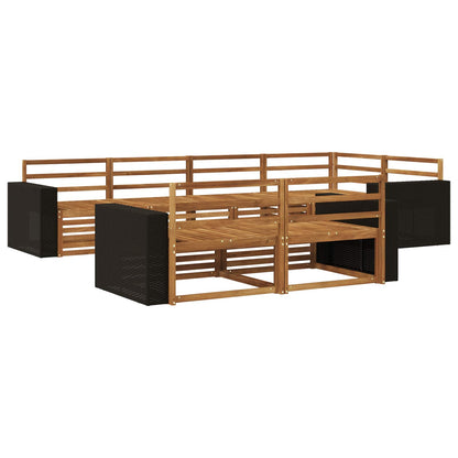 Outdoor Sofa Set 7 pcs Natural Solid Acacia Wood Metal frame with black rattan