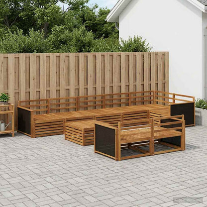 Outdoor Sofa Set 9 pcs Natural Solid Acacia Wood Wooden frame with black rattan