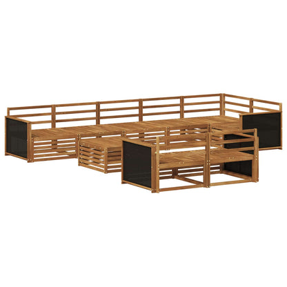 Outdoor Sofa Set 9 pcs Natural Solid Acacia Wood Wooden frame with black rattan